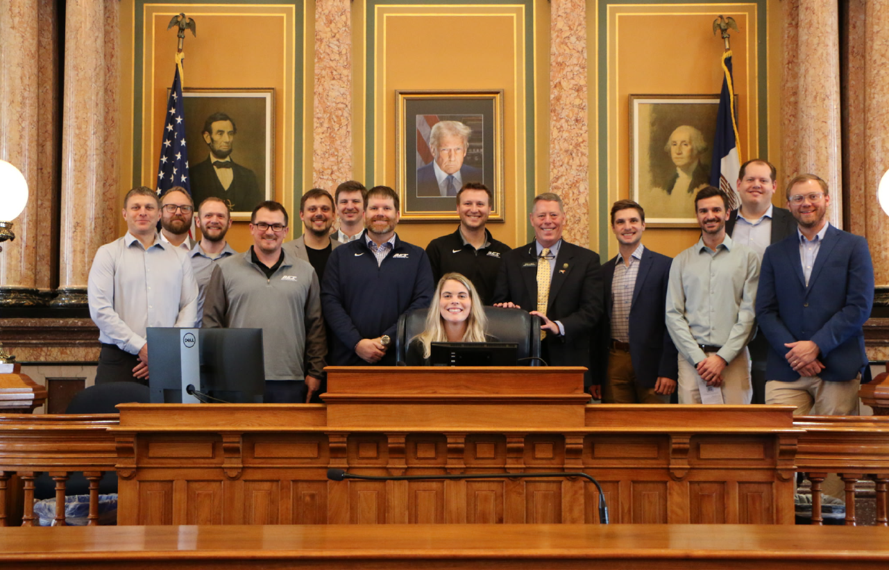 Beck Engineering Leadership Development Program participants with John Wills at the Iowa State Capitol in Des Moines, Iowa.