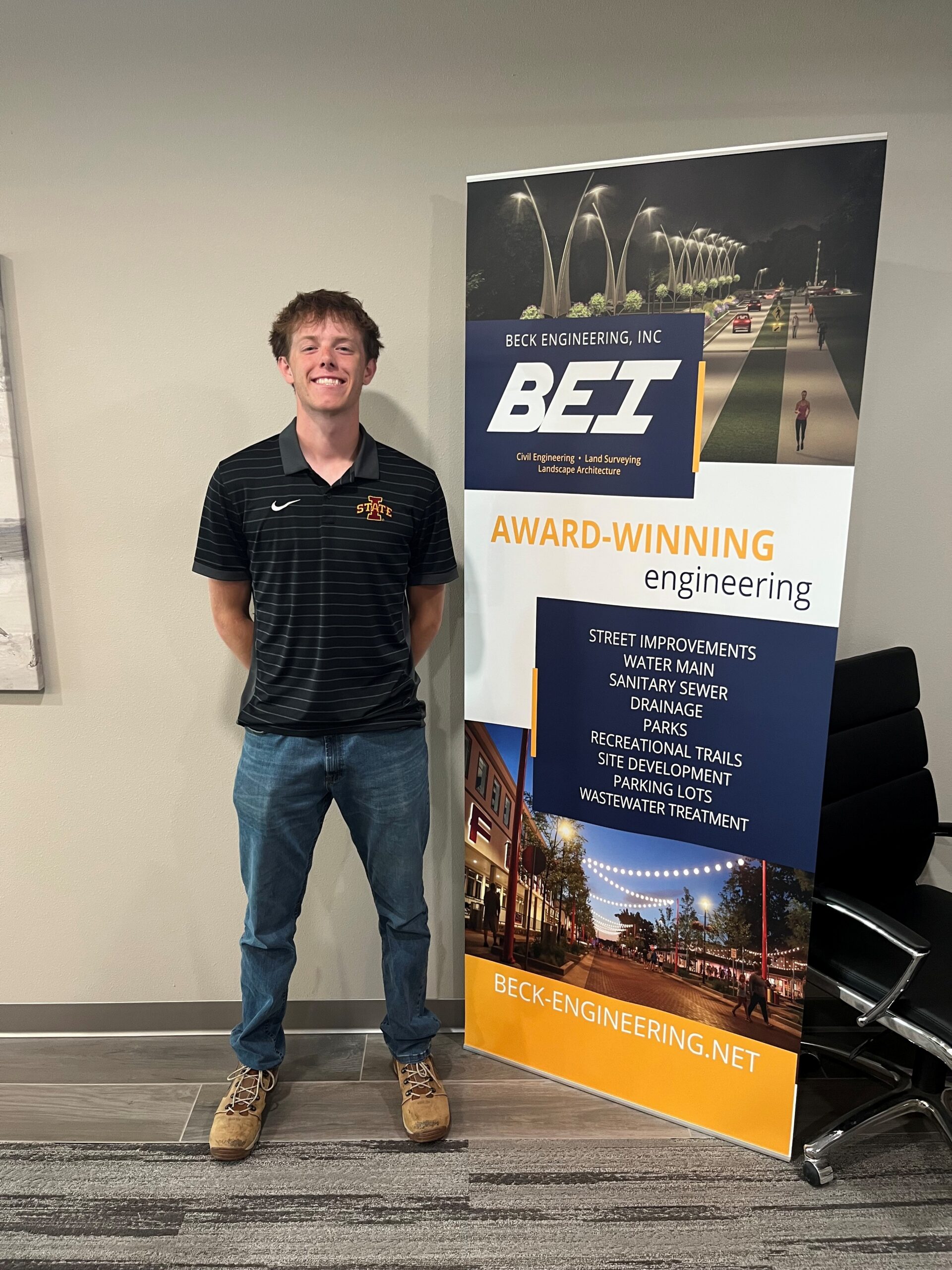 Cody, Civil Engineering Intern at Beck Engineering, Inc., at the Orange City, Iowa office.