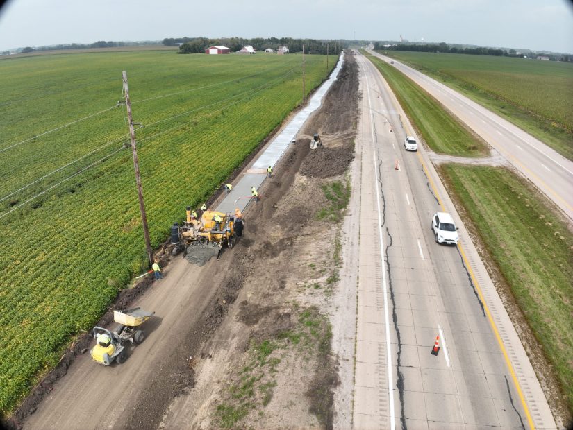 Dickinson County trail construction alongside a roadway in Iowa